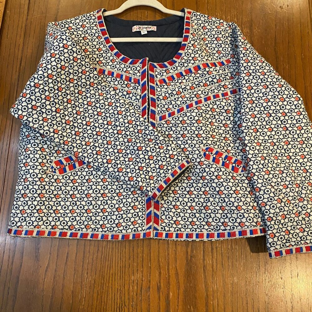 Joe Browns HX582 Quilted Floral Embroidered Jacket Navy Red Boho Cottagecore - Picture 3 of 8